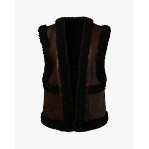 WeWoreWhat NWT Reversible Vest Faux Sherpa Vegan Black/Brown Sz‎ Small MSRP $198